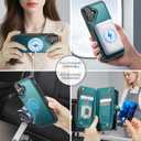 Defencase for iPhone 17 Magnetic Wallet Case Compatible with Magsafe with RFID Blocking Zipper Pocket & Card Holder for Women Men PU Leather Strap Detachable Case for iPhone 17 (6.3 inch), Blue Green
