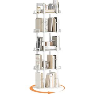 YATINEY 5 Tier Rotating Bookshelf, Freestanding Corner Bookshelf, 360 Spinning Bookcase Tower, Tall Industrial Style Organizer, Storage Shelf Bookcase for Living Room, Study, White SJ02WW
