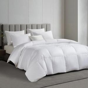 Martha Stewart Tencel Lyocell/Cotton Blend White Goose Feather and Down Fiber Comforter - Medium Weight All Season Warmth - Full/Queen Size