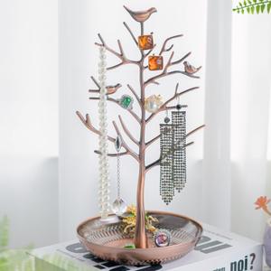 AUTODECO Retro Jewelry Organizer for Necklaces, Earrings and Rings - Tree Holder Display Tower - Great for Women - Bronze