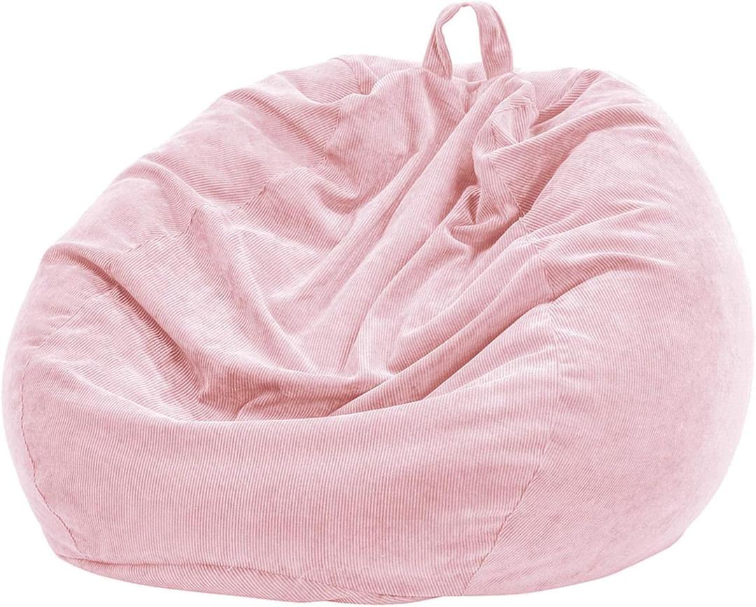 3 ft Bean Bag Chair Cover (No Filler) 35"43" Large Stuffed Animal Storage Bean Bag Washable Big Beanbag Chair Cover Premium Corduroy Stuffable Bean Bag Cover for Adults,Kids,Pink 300L