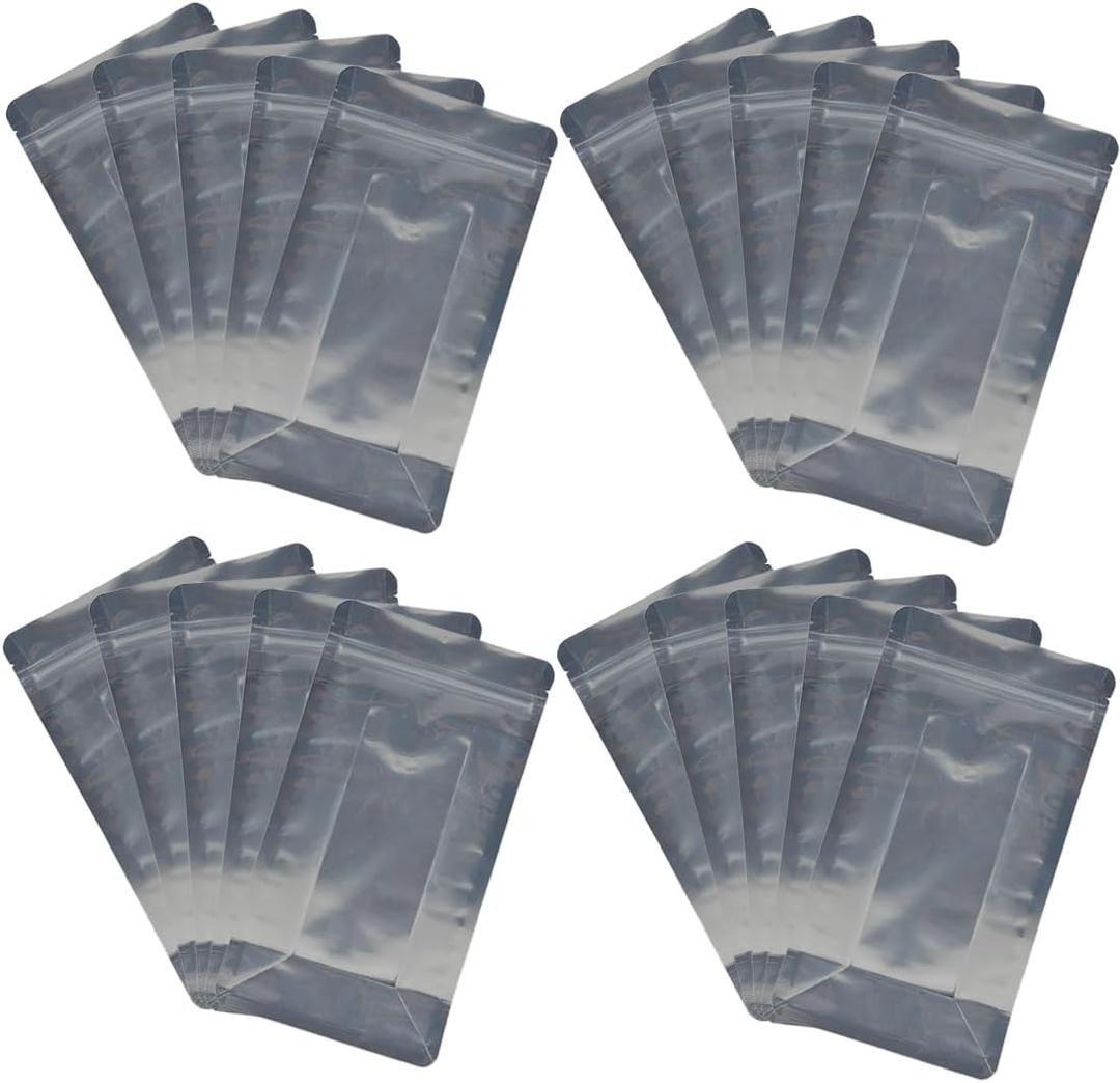 XunLiu Stand-Up Al-Foil PE Bag Zip Lock Bags Reusable Airtight Storage Bags (50, 12cmX20cm+4cm/0.14mm), 20-Pack