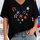 American Flag Shirts Women4th of July V-Neck Short Sleeve Patriotic T-Shirt Memorial Day Graphic Tee (M)