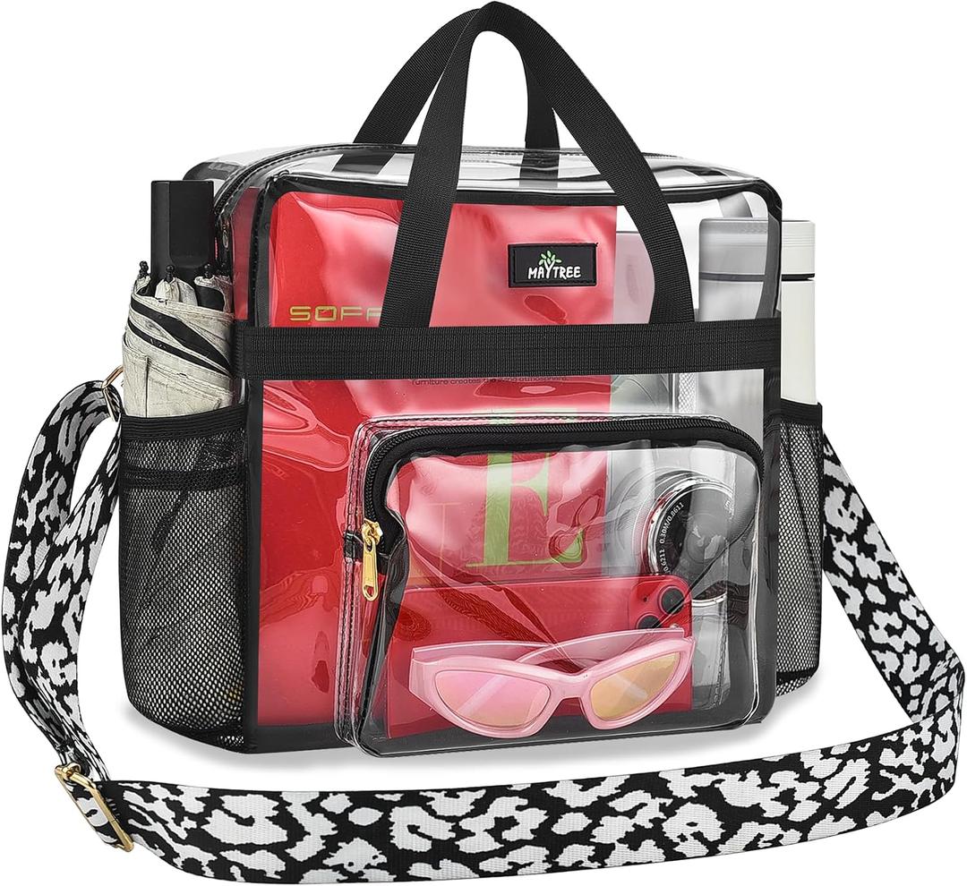 MAY TREE Clear Bag for Stadium Events, 12x6x15 Clear Tote Bag with Removable Strap, Transparent Bag for Concert Sports Gym, Cow-Strap