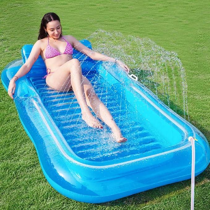 Inflatable Tanning Pool Lounger Float with Sprinkler, 78" x 48" Pool Floats Adult with Pillow, 3 in 1 Blow Up Tanning Bed, Suntan Tub Raft Floatie for Pools, Beach, Backyard Summer Water Party