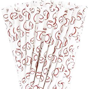 Whaline 200Pcs Baseball Paper Straws Baseball Drinking Straws Sports Theme Disposable Straw for Beverages Cocktail Decorations
