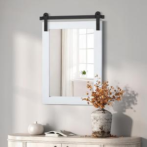 COGOOD Farmhouse Barn Door Mirror - 21 x 30 Rustic Wood Framed Wall Mirror for Bathroom, Living Room, Entryway Wall Decor (Pure White)