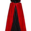 Oumbivil Hooded Cape Reversible Cloak Velvet Satin Halloween Christmas Cosplay Costumes (Large)