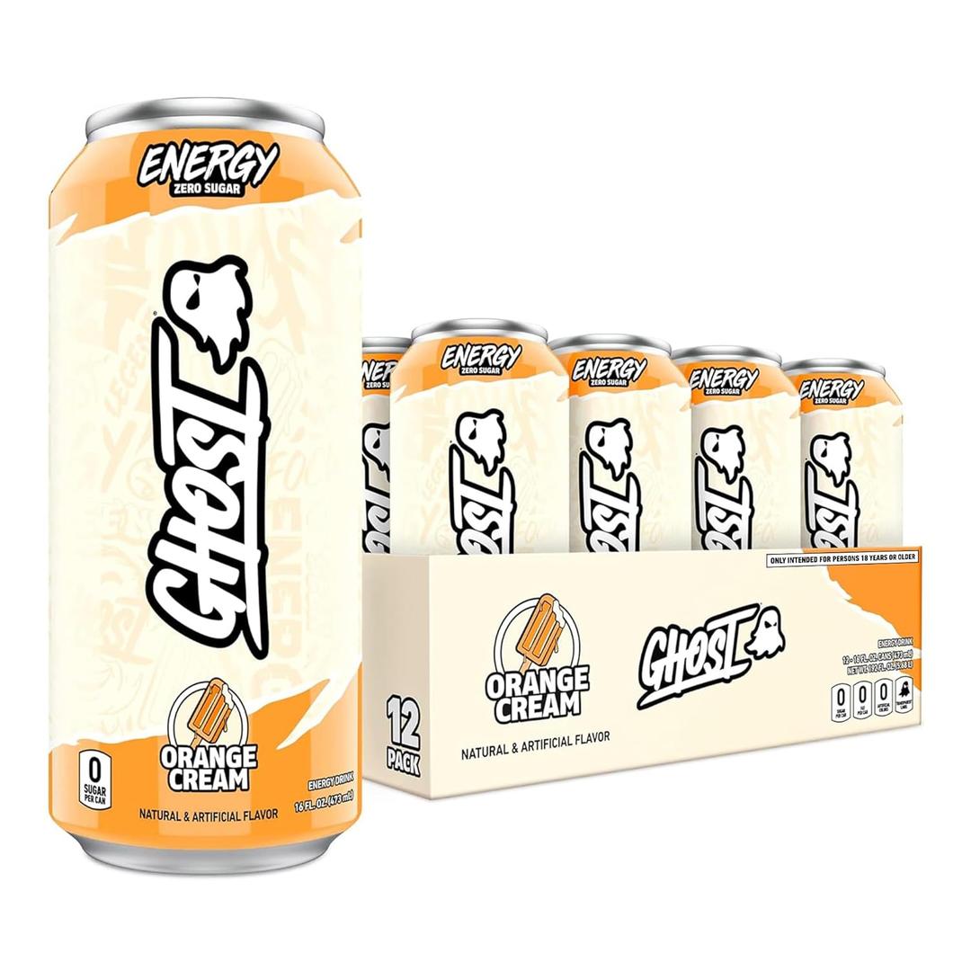GHOST Energy Drink - 12-Pack, Orange Cream, 16oz Cans - Energy & Focus & No Artificial Colors - 200mg of Natural Caffeine, L-Carnitine & Taurine - Gluten-Free & Vegan (EXP 09/01/26)