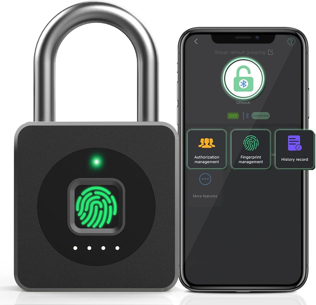 Pothunder Fingerprint Padlock with APP, Keyless Biometric Lock, Smart Waterproof Padlock Suitable for Gym, Locker, Gates, Fence, and Storage