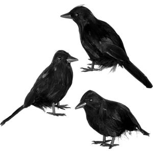 JOYIN 3 Pcs Black Halloween Crow Decor, Realistic Crow Raven Decoration Indoor Outdoor Decor Fake Ravens Prop Haunted House Graveyard Cemetery Yard Table Party Favors Desk Trees Walls Windows
