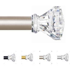 TVWOO Champagne Gold Decorative Crystal Curtain Rods 66 to 120 Inch:Heavy Duty Adjustable Window Curtains Rods for Living Room Bedroom,Modern Girly Acrylic Drapery Rod with Clear Bling Diamond Finial