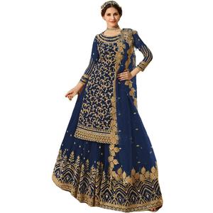 Indian/Pakistani Style Party Wear Embroidered Salwar Kameez Sharara Suit Ready To Wear (Large, Blue) Indian/Pakistani Style Party Wear Embroidered Salwar Kameez Sharara Suit Ready To Wear (Large, Blue)