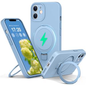 Liquid Silicone Case for iPhone 11 with Magnetic Ring Stand, Upgraded Camera Lens Protection, Mil-Grade Drop Shockproof, Anti-Scratch Microfiber Lining Silicone Case (Azure Blue)