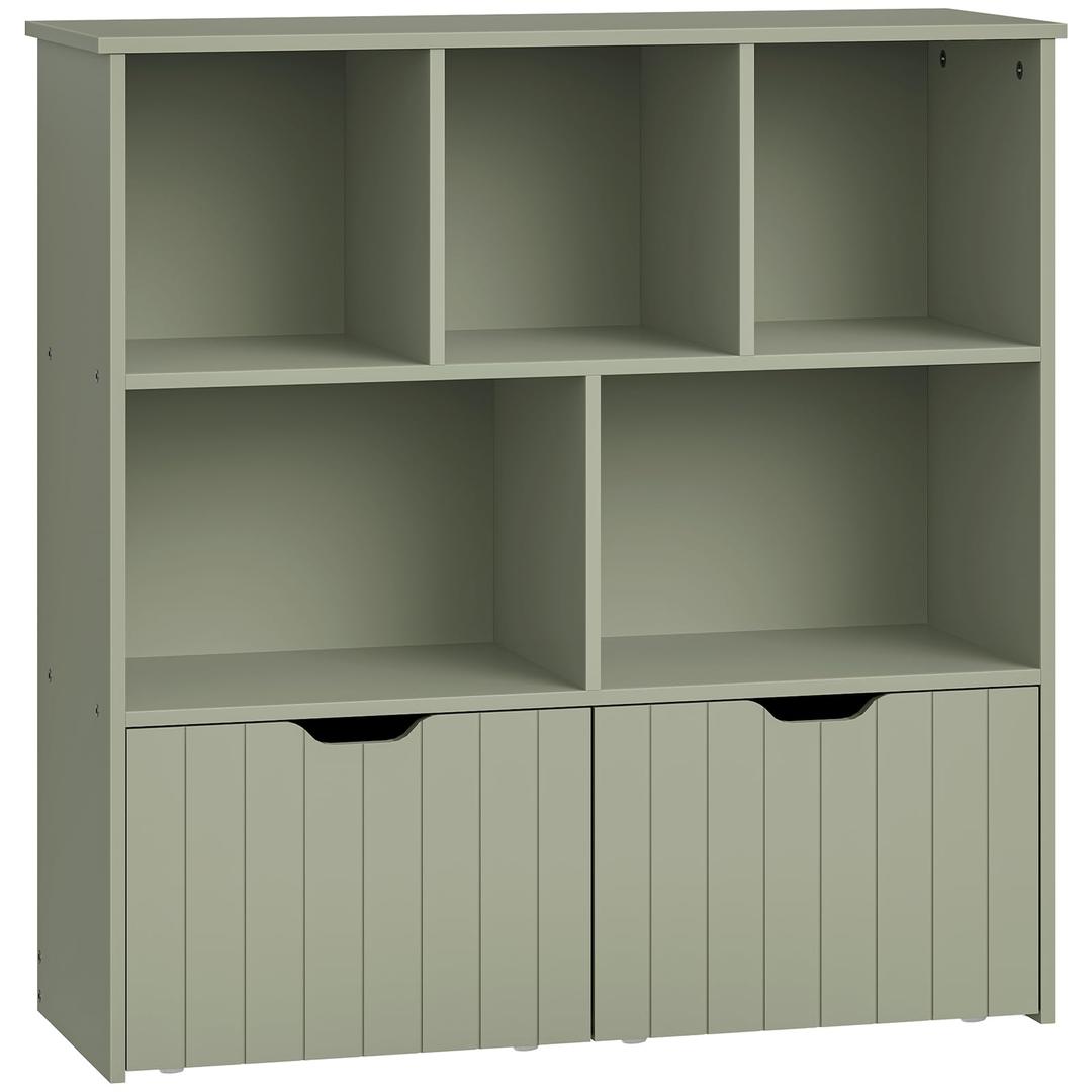 HOOBRO Toy Storage Organizer, Toy Organizers and Storage with 2 Movable Drawers and 5 Cubbies, Toy Chest Shelf for Books or Dolls, Kids Bookshelf and Toy Storage for Playroom, Green GN88CW01