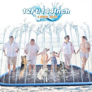 Lewtemi 12 ft Extra Large Non Slip Splash Pad 144" for Adult Kids and Dog Giant Thicken Sprinkler Pool Summer Outdoor Toys Fun Backyard Fountain Play Mat for Family Pet Dog(Square Style)