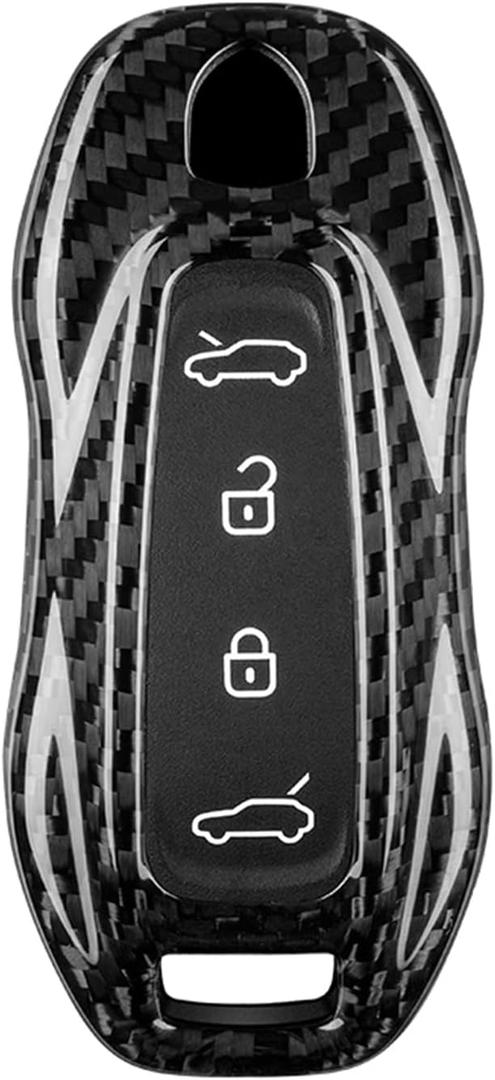 Carbon Fiber Key Fob Cover for Porsche EV Taycan Macan 911 Electric New Version Remote 2024 2025 (Black)