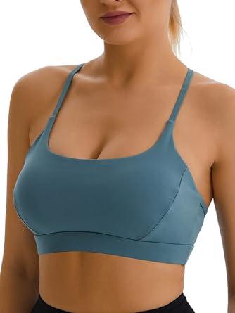 RUNNING GIRL Y-Back Sports Bras for Women, Medium Impact Wirefree Padded Bra Workout Crop Top Longline Sports Bra Push up, Size M