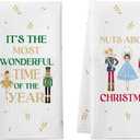 2 x Cheroloven Nutcracker Christmas Towels, 2 Pack Holiday Kitchen Dish Towels, Funny Nutcracker Xmas Bathroom Hand Towels, Christmas Kitchen Bathroom Decorations, White Elephant Gifts for Women Men