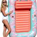 Aqua Inflatable Tanning Pool Lounger, Premium Pool Float with Cupholders and Removeable Pillow for Relaxation and Fun, 71 x 48"