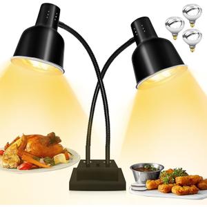 Food Heat Lamp, Commercial Food Warmer 500W Dual Head Heat Lamp for Food, Stainless Steel Catering Food Warming Lamp for Kitchen Restaurant Cafeteria