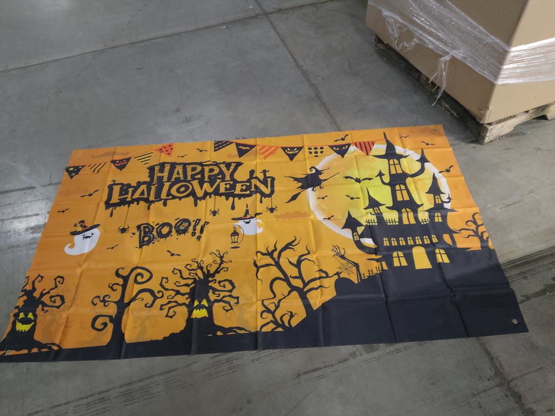 Normacaw Happy Halloween Backdrop for Photography, 72x44 Inch, Halloween Party Decoration, Ghost and Spooky Castle, Fabric, Multicolor