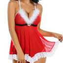 Avidlove Womens Christmas Lingerie Red Santa Babydolls Chemises Set Sexy Santa Lingerie Santa Outfits,S