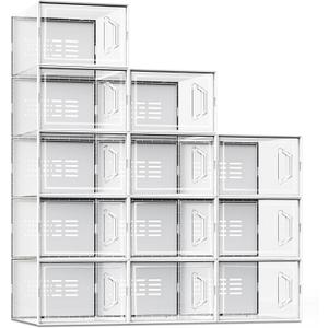 SEE SPRING X-Large Shoe Storage Box Fit Size 11, Clear Plastic Stackable Shoe Organizer for Closet, Space Saving Sneaker Shoe Rack Containers Bins Holders for Entryway, Under Bed, 12 Pack Clear (X-Large Fit Size 11)