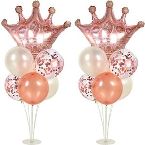 Rose Gold Balloon Stand Kit For Table 2 Set with 2 Rose Gold Crown Balloons Rose Gold Party Decorations Balloon Stand Table Centerpiece for Table, Wedding Baby Shower Queen Birthday Party Decorations