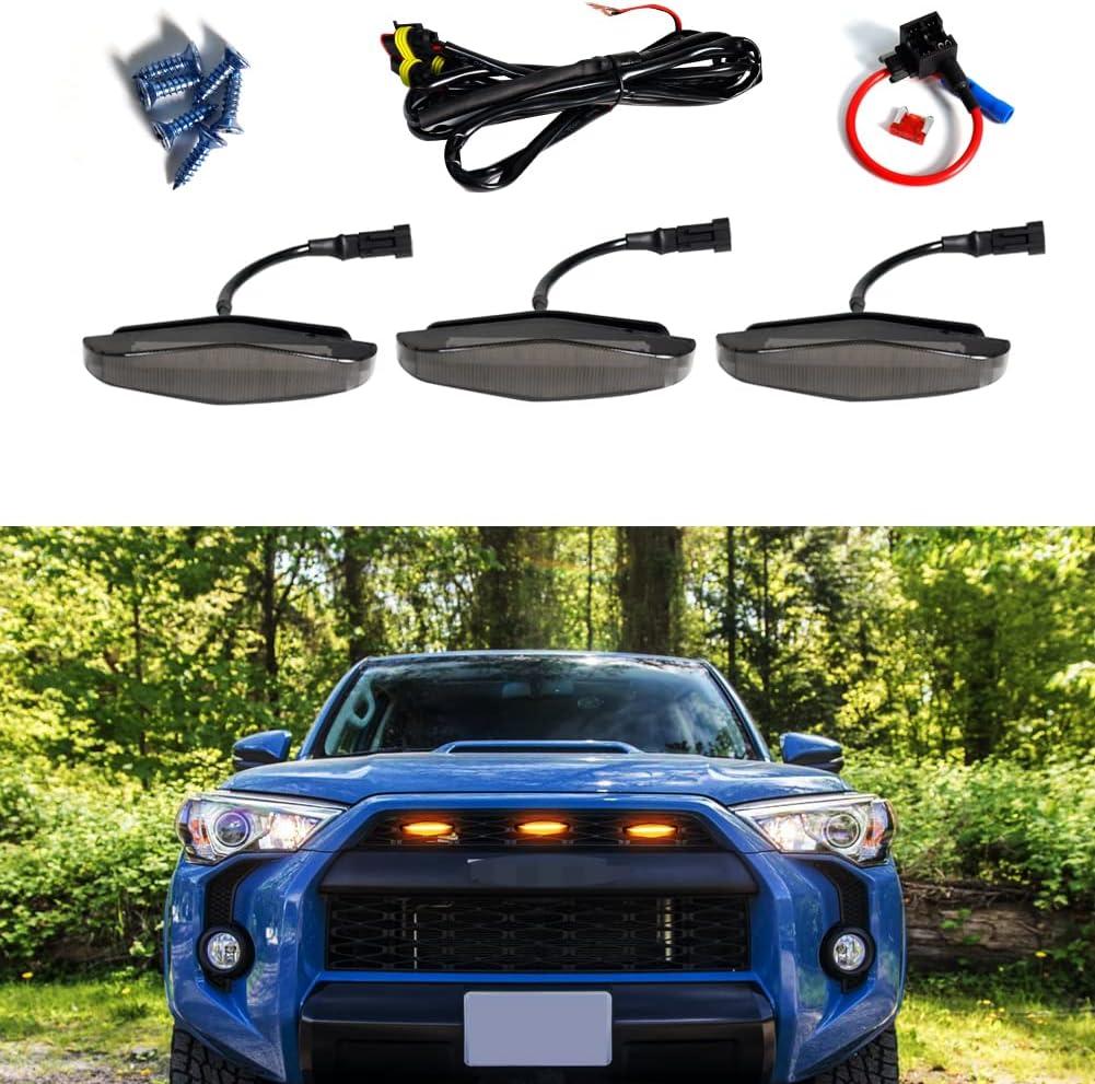 3 Pcs Grille Led Amber Light for 2014-2021 Toyota 4Runner TRD Pro Grille SR5 TRD Off-Road Limited TRO Pro,Smoked Lens