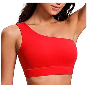 CRZ YOGA Butterluxe Womens One Shoulder Sports Bra - Sleeveless One Strap Low Impact Asymmetrical Workout Yoga Tops (Medium, Red)