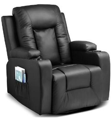 Comhoma Recliner Chair PU Leather Rocking Sofa with Heated Massage, Black