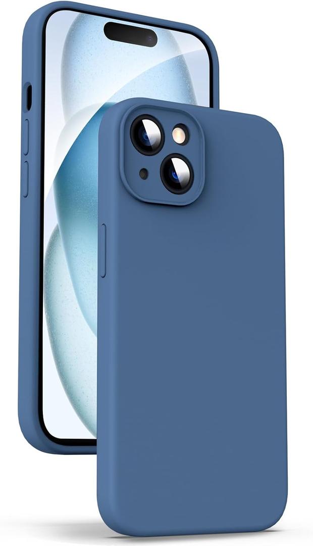 Supdeal Liquid Silicone Case for iPhone 15 - [Camera All-Round Protection] [Soft Microfiber Lining Anti-Scratch] 4 Layer Full Covered Shockproof Gel Rubber Phone Case Cover, 6.1", Blue