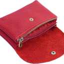 Genuine Leather Mini Change Wallet, Multifunction Zipper Pocket Key Credit Card Headset Lipstick Organizer (Red)