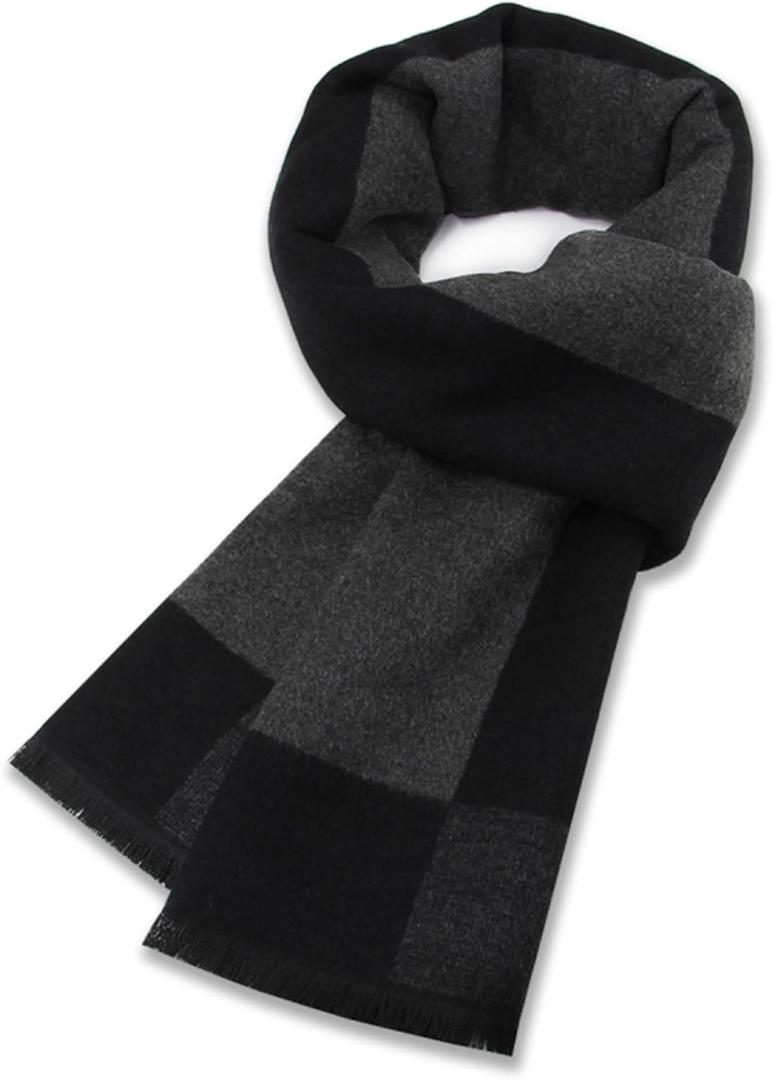 Mens Scarf Winter Warm Plaid Scarf Soft Long Classic Scarves for Men (B-black Dark Grey Big Plaid)