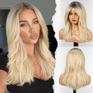 HAIRCUBE Long Synthetic Wig for Women Heat Resistant Natural Looking Hair with Bangs, Perfect for Daily Use, Party & Cosplay (Blonde)