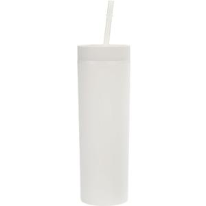 uxcell Skinny Tumbler with Lids and Straws, 16Oz Matte White Skinny Tumbler Bulk, Reusable Pastel Acrylic Tumbler, Double Wall Plastic Tumbler for Cold Hot Drinks, Coffee DIY
