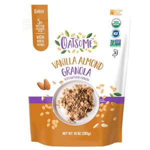 Oatsome Vanilla Almond Granola, Gluten Free, Non-GMO, 5g Protein, Made with Whole Grain Organic Oats, Honey, Almonds, & Vanilla, for Protein Snacks Cereals Breakfast Yogurt, 10 Oz Bag BBD: 6/05/2026