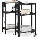 TUTOTAK Narrow Side Table with Charging Station, Small End Table with USB Ports and Outlets, Skinny Sofa Table, Slim Nightstand, Living Room, Bed Room, Black TB01BK0792 (3-Tier7.9"D x 15.8"W x 26"H)