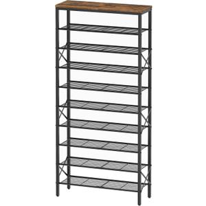 YATINEY 10 Tier Shoe Rack, Large Capacity Shoe Storage Organizer Holds 40 Pairs, Sturdy and Stable, for Entryway, Hallway, Closet, Dorm Room, Rustic Brown SS10BR (Rustic Brown + Black, 27.8" x 10.8" x 65.7")