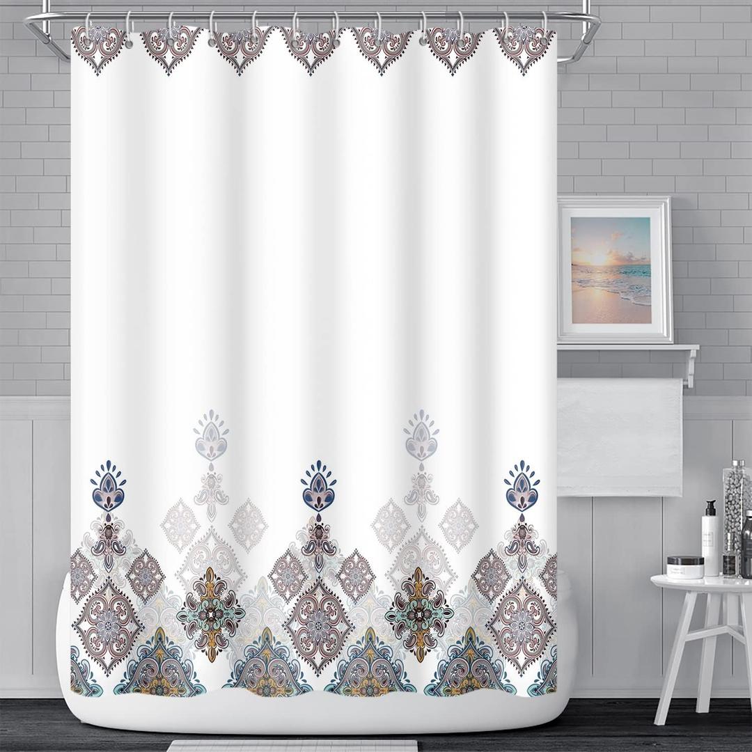 Boho Bathroom Shower Curtain Colorful Floral Pattern Exotic Paisley Damask Print Design Shower Curtains for Home Decorative Waterproof Polyester Fabric Bath Curtain with Hooks, 72x84 Inch
