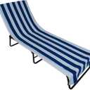 DII Stripe Beach Lounge Chair Towel with Fitted Top Pocket, 26x82, Blue