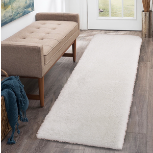 2' x 8' Shag Fluffy Runner Rug Soft Plush Area Rug Carpet Non-Slip Fuzzy Bedside Rug Hallway Laundry, White
