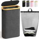 75L Slim Laundry Hamper with Lid, Dirty Clothes Hampers for Laundry, Collapsible Laundry Baskets for Small Spaces, Bedroom, Bathroom, Laundry Room, Dark Grey