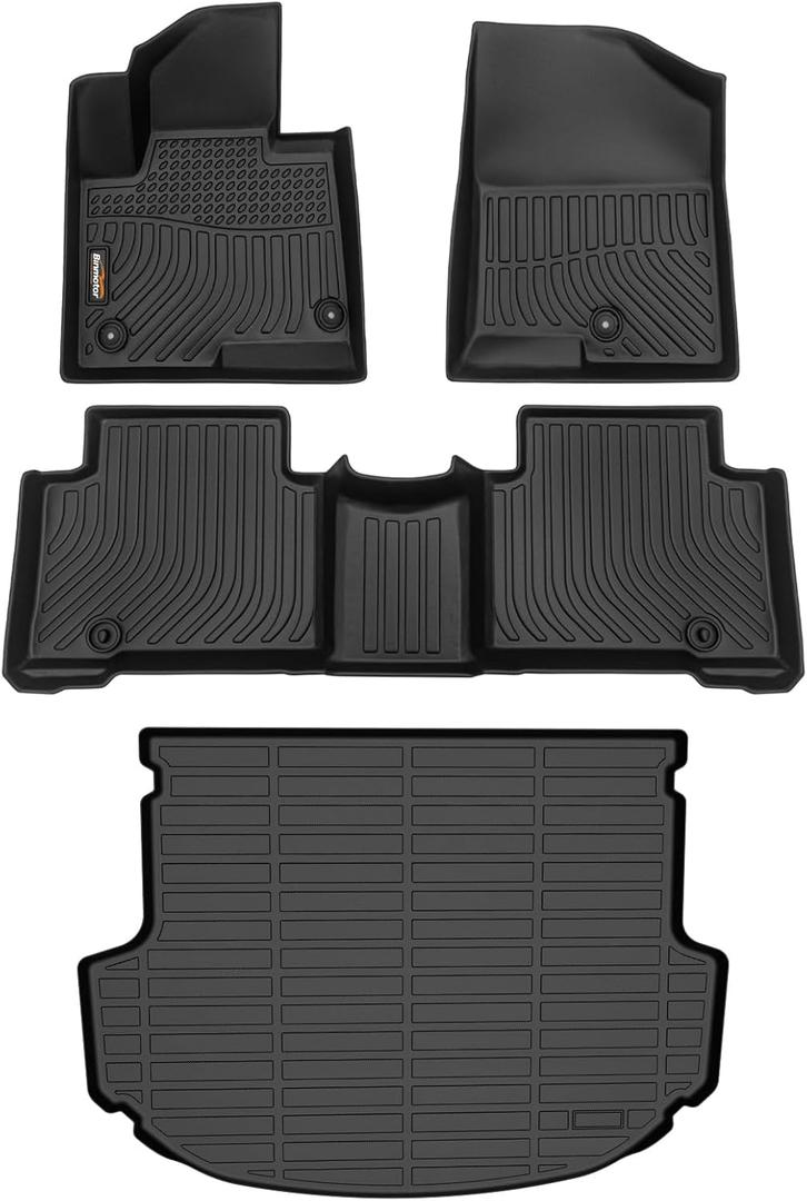 Binmotor-Floor Mats & Cargo Liner Set for Hyundai Santa FE Sport 2013-2018(Not Fit for Hybird), Front & 2nd Row & Cargo Liner, TPE All Weather Mats Cargo Trunk Mat for Santa FE Sport Accessories