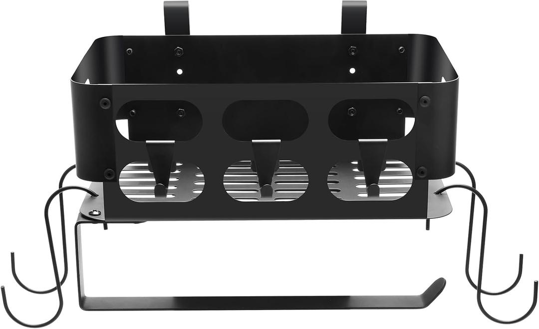 Storage Bin for Traeger Grills, Aluminum BBQ Storage Bin for Outdoor Grills with 7pcs Metal Hooks and Paper Towel Holder, for Traeger Pro 20/22/34/575/780, Ironwood 650