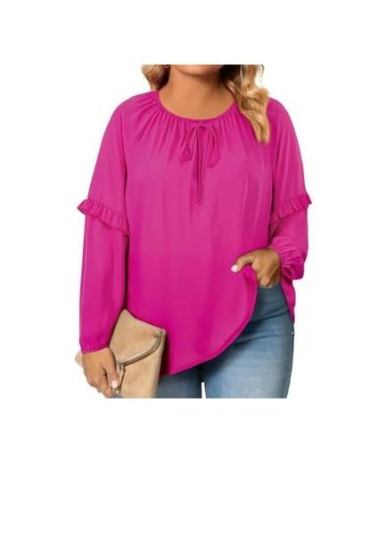 Eytino Womens Plus Size Tops Long Sleeve Crewneck Dressy. Casual Chiffon Blouse Flowy. Shirts, Size 2XL