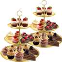 3 Tier Gold Cupcake Stand Stainless Steel Dessert Display Rack with Removable Tiered Tray for Parties,Weddings,Birthdays,Decorations,Any Festivals and Festivities(Stainless Steel Pole-2 Pack)