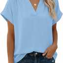 Cicy Bell Womens Short Sleeve V Neck Blouses Dressy Casual Summer Loose Shirts Trendy Business Pleated Tops, size S