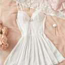 SOLY HUX Women's Lace Babydoll Lingerie Push Up Chemise Dress Bridal Boudoir Nightgown Nightwear (White, Large)